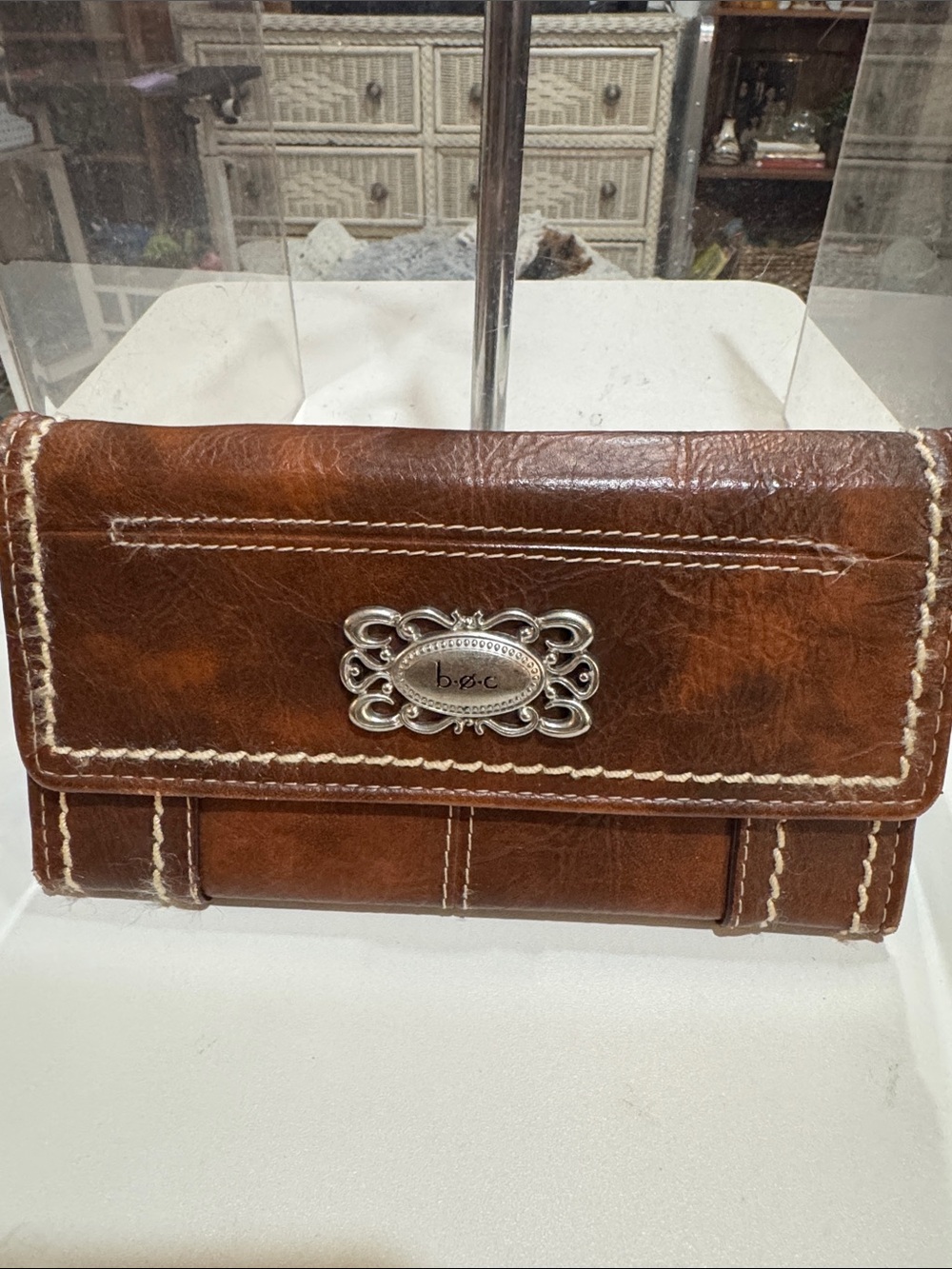 b.o.c. Brown Leather Bi-Fold Wallet with Silver Emblem
